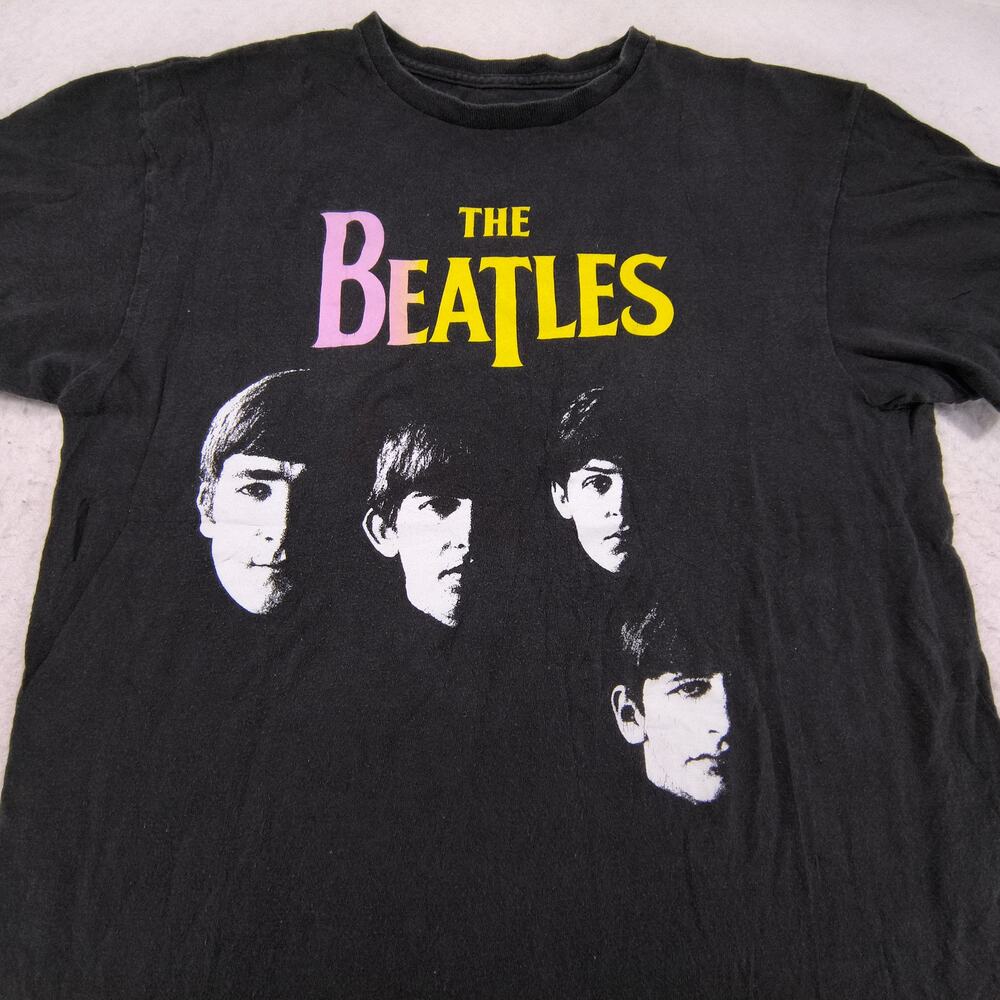 Beatles Band Short Sleeve Graphic Casual T Shirt Mens Size Large L Black Yellow